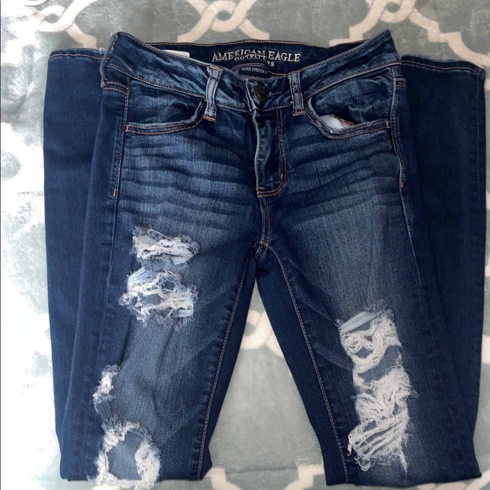 American Eagle Outfitters Women's Ripped Dark Blue Skinny Jeans